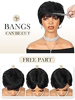 Vista 8 de Quantum Love Pelucas de cabello humano con corte Pixie, peluca de cabello humano en capas cortas para mujer, 6 pulgadas, sin pegamento, corte