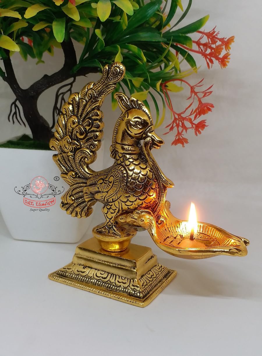 Red Dragon Metal Antique Peacock Design Deepak, Annapakshi vilakku, Deepam, Oil lamp for Temple Pooja | Office & Home Decor | Diwali Decoration Festival Gift (14x5.5x15.5 cm, Golden) (B0CDV375QC) Amazon Price History, Amazon Price Tracker