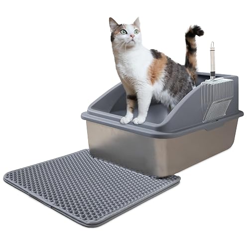 LINUMA® Arenero para Gatos de Acero Inoxidable - higiénico y sin Olor - Resistente y fácil de Limpiar