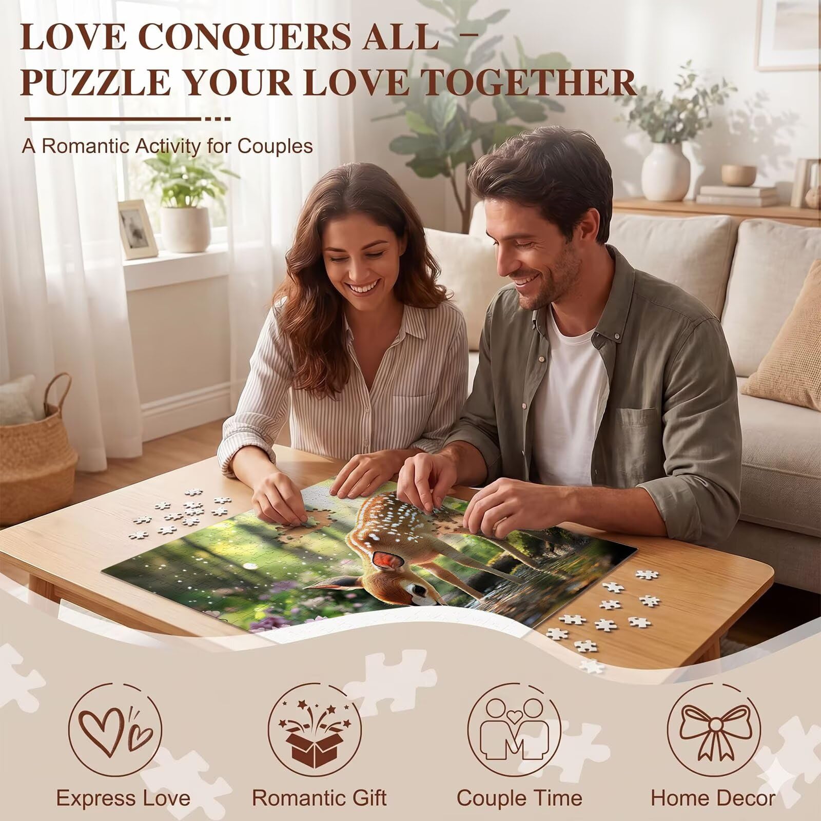 cervo foresta Puzzle 1500 Pezzi per Adulti, Puzzle in Legno - Collezione Classica con Poster Incluso - Sfida di Concentrazione e Passatempo Antistress, Gioco Educativo per Famiglia, 87 x 57 cm f0-638