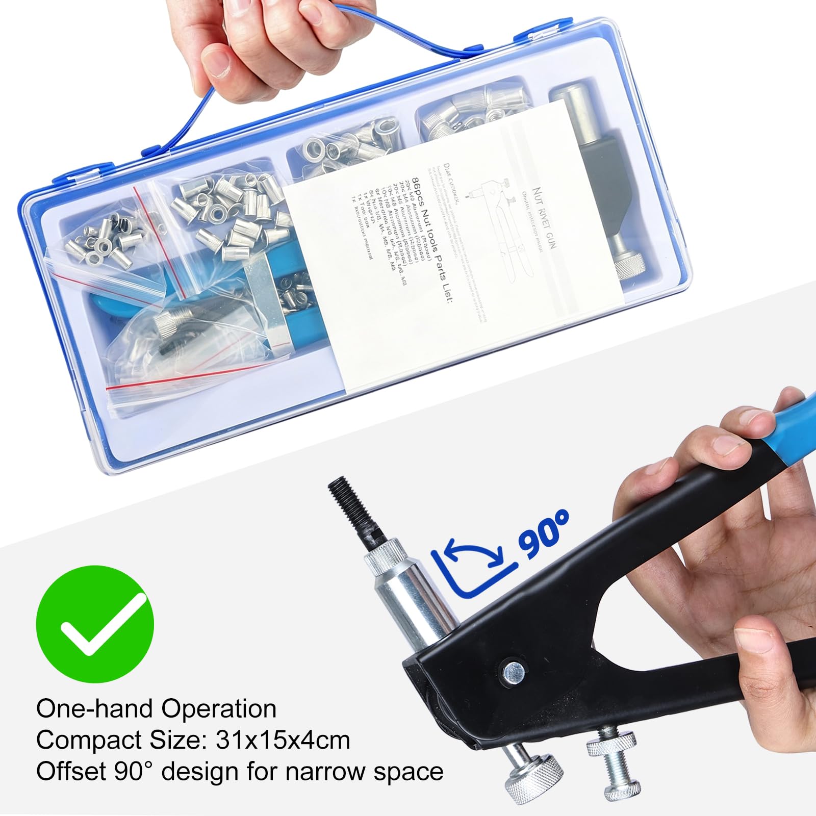 BOOMSTART Kit de Pince Ecrou Riveter, Pince à Ecrou Aveugle, 86pcs Écrou M3 M4 M5 M6 M8 et Pince, Pince a Sertir Insert Fileté Set