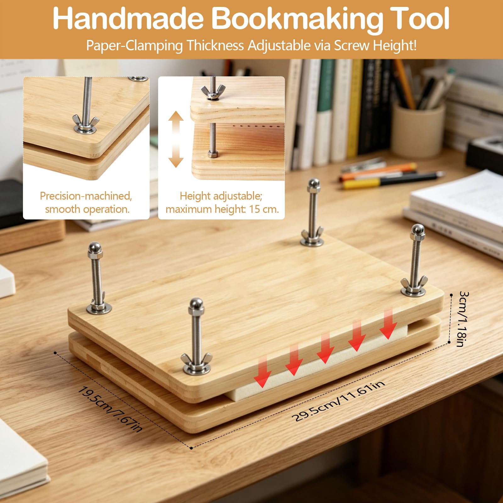 TECKZOON Set de encuadernación, con prensa de madera y kit completo de herramientas de encuadernación DIY, aguja y hilo, punzón, y bolsa de almacenamiento, para proyectos de encuadernación DIY