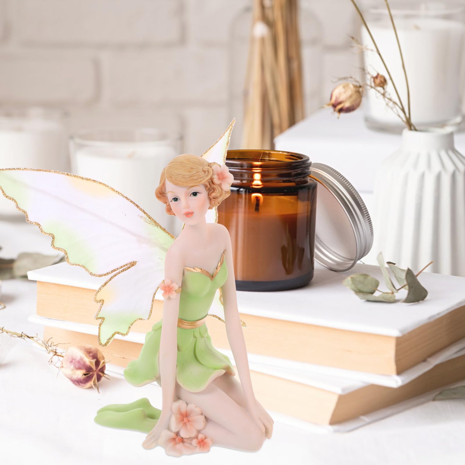 Figura Decorativa de Resina Hada Floral para Jardín y Hogar, Adorno Encantador y Obsequio Adecuado para Cumpleaños y Decoración Exterior
