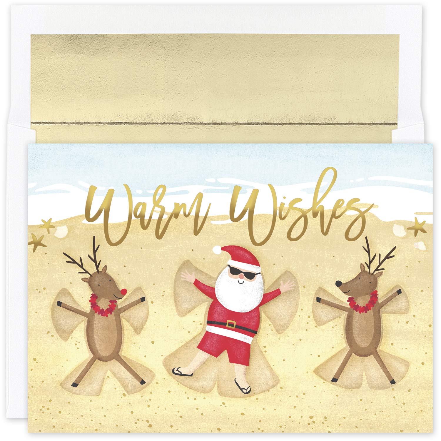 Masterpiece Studios Warmest Wishes 16-Count Boxed Christmas Cards With Foil-Lined Envelopes, 7.8" x 5.6", Beach Angels (941100)