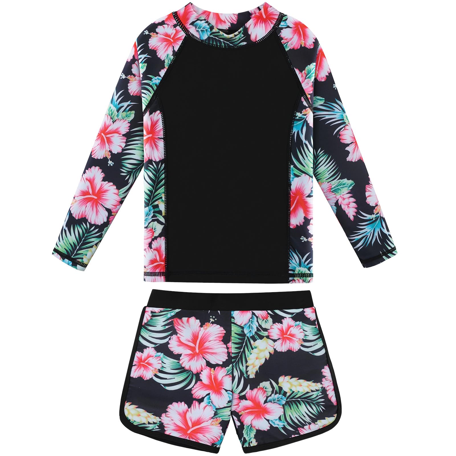 Mädchen Jacquard Zweiteilige Langarm Badeanzug Schnelltrocknend UV Schutz 50+ Schwimmanzug Girls Swimsuit von 3 bis 16 Jahren