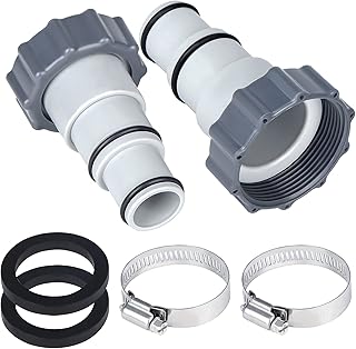 2 Sets Replacement Hose Adapter with Collar for Threaded Connection Pumps & Plunger Valve, Converts 1.5" and 1.25" Hoses for Intex Pool Accessories, with O-Rings and Metal Clamp