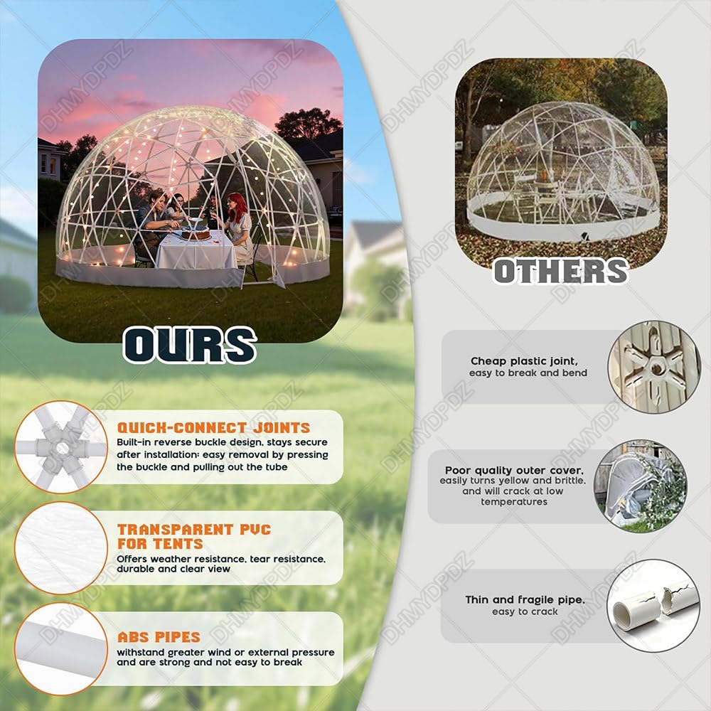 Odporne deszcz igloo ogrodowe,odporne warunki atmosferyczne,wytrzymała konstrukcja geodezyjna 10metrowymi lampkami LED kształcie gwiazdek,prefabrykowany schron zewnętrzny surową zimę upalne 12FT