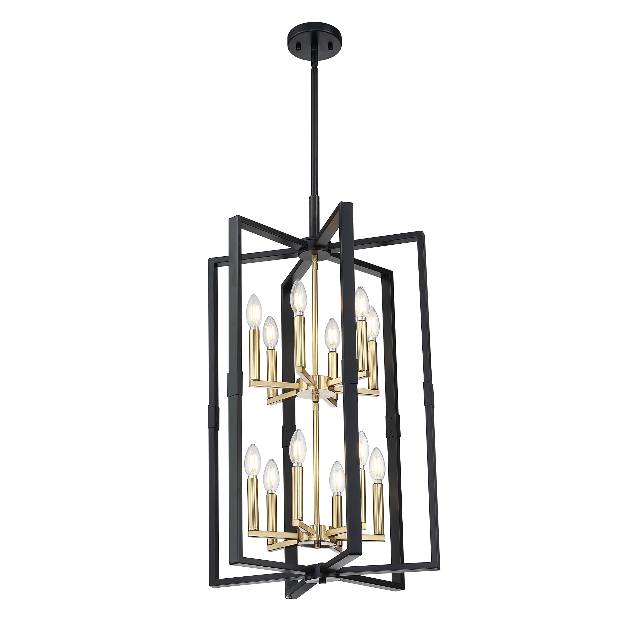 Dolaimy House 12-Light Farmhouse Rustic Vintage Gold Hanging Pendant Industrial Kitchen Island Semi Flush Mount Ceiling Light Black Finish Fixture for Dining Room Hallway Entryway Bedroom