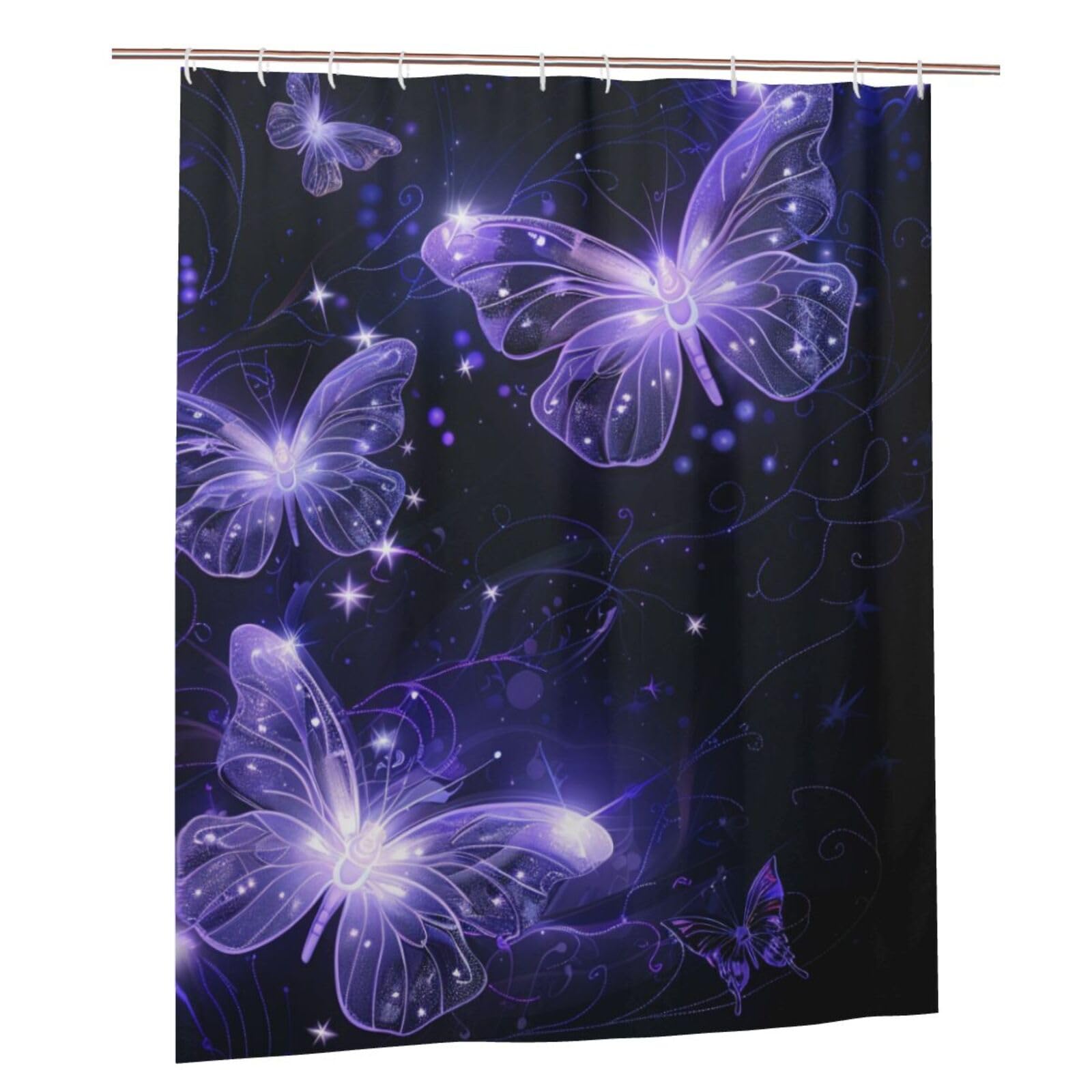 BWWHCCTI Background with Night Butterflies Printed Shower Curtain With 12 Plastic Hooks Opaque Quick Drying Waterproof Shower Curtains Sets For Bathroom 152x183 Cm