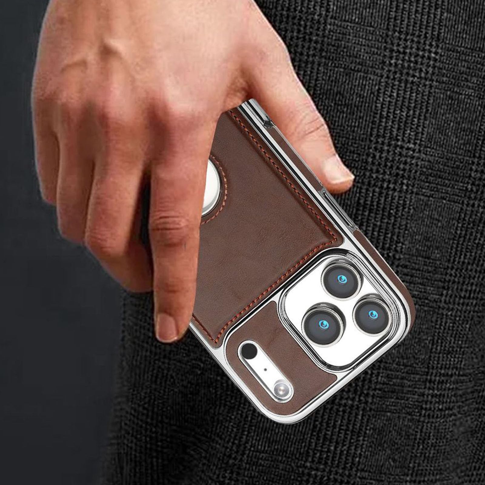 Skórzane etui do iPhone 17 Pro Max / 17 Pro / Air/17, wizualne logo, ochrona przed odgromami, silikonowe, miękkie krawędzie, etui ochronne, czarne, Air