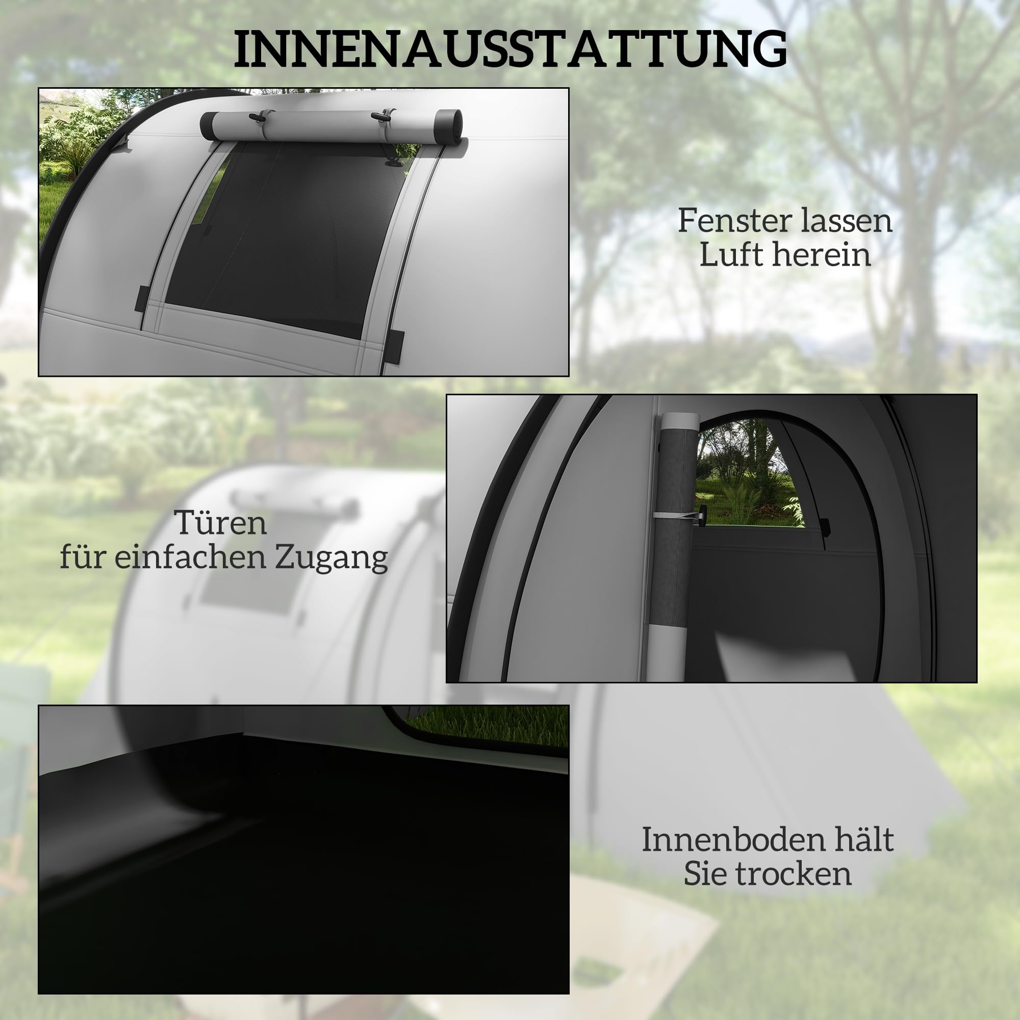 Outsunny Campingzelt für 3-4 Personen stabil wasserdicht Familienzelt mit Schlafzimmer Wohnzimmer, Kuppelzelt mit 3000mm Wassersäule Tunnelzelt Zelt für Camping Reise