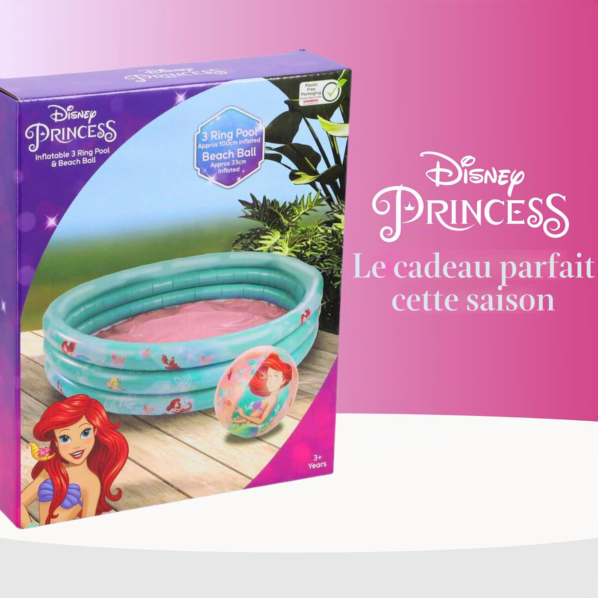 Disney Princesses Piscine Gonflable, Piscine pour Enfants Ariel Sebastian Flounder, Ronde Multicolore, 100 cm