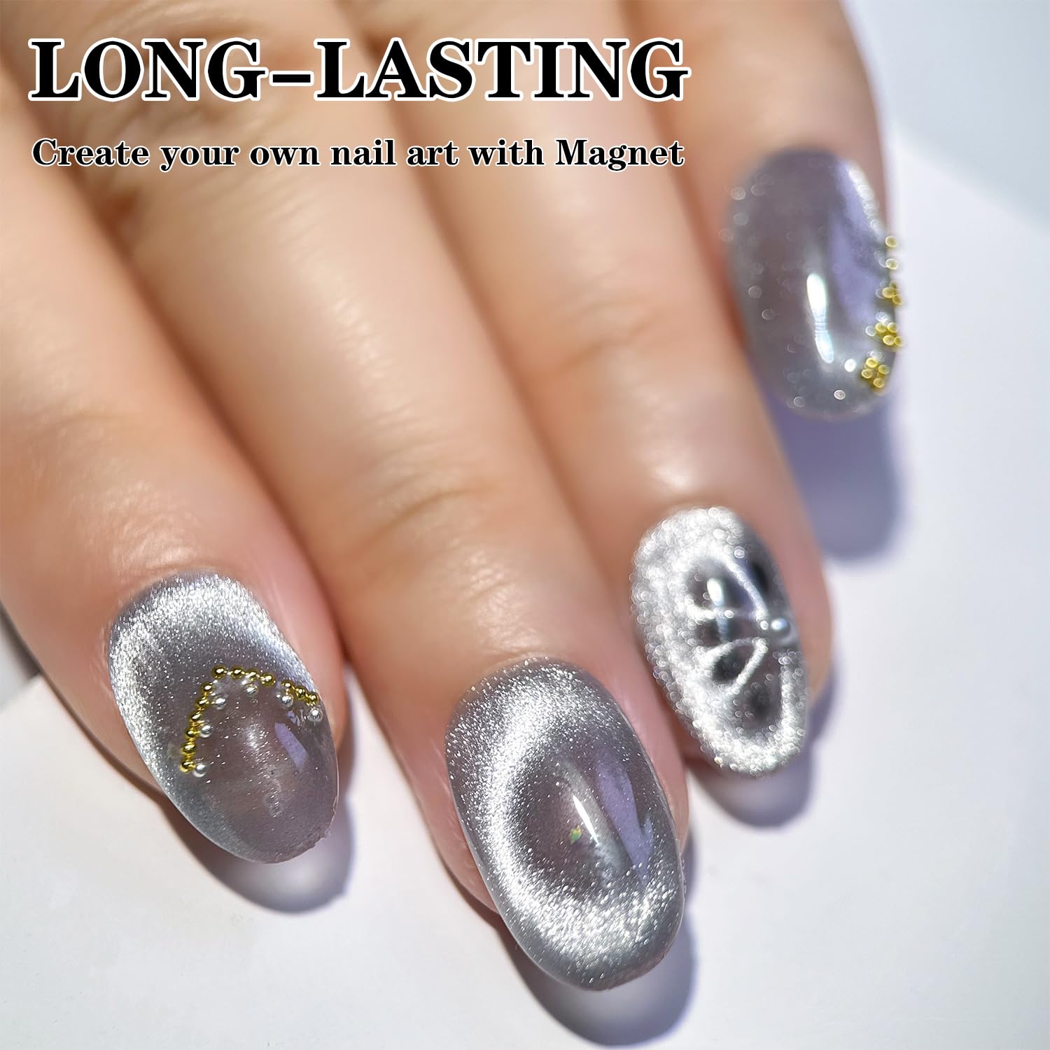 Senvenski Gelatina Vetro Cat Eye Smalto Semipermanente, 15ML Occhi di Gatto Magnetica per Gel Unghie Kit Olografico Glitterato Cristallo Smalti Unghie Salon Home DIY (Bianco, 0.5fl oz)