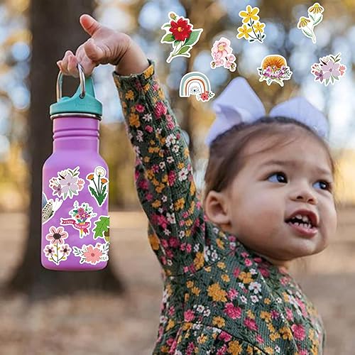 Miniatura 5 de 100 calcomanías de flores, calcomanías florales estéticas de moda para adolescentes, niñas y mujeres, perfectas para laptop, teléfono, patineta,