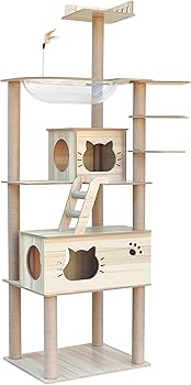 Amazon | KUMMO キャットタワー 木製 宇宙船 スリム 猫タワー 大型猫用