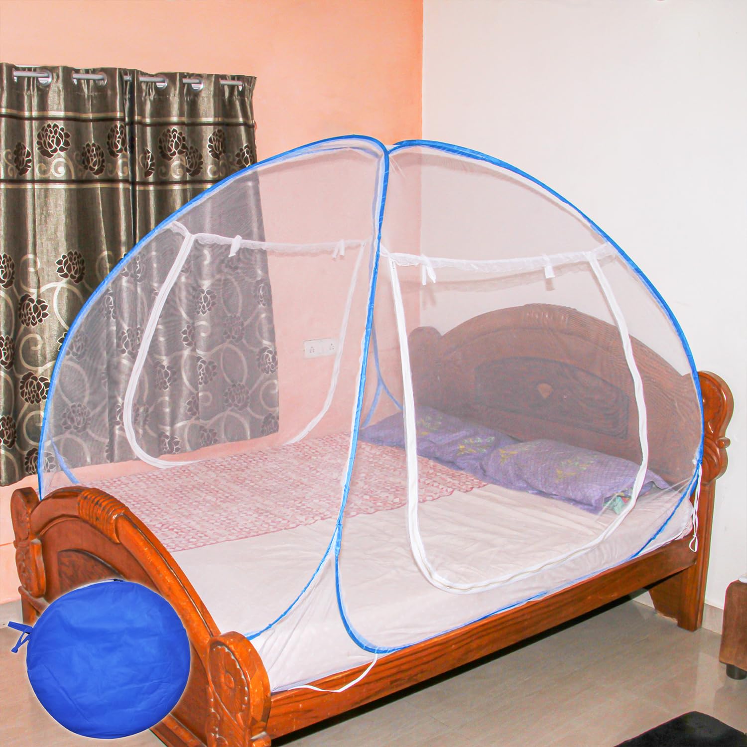 Dhiyan Mosquito Net for Double Bed | King Size Foldable Machardani | Polyester 30GSM Strong Net |PVC Coated Corrosion Resistant Steel Wire - Blue (B0C9WRXCLJ) Amazon Price History, Amazon Price Tracker
