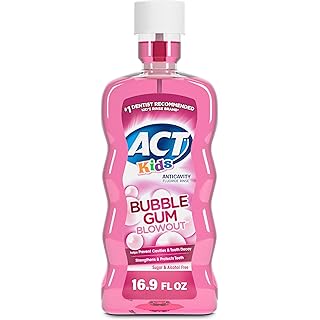 ACT Kids Anticavity Fluoride Mouthwash, Sugar & Alcohol Free Mouth Rinse Strengthens Teeth, Bubble Gum Blowout, 16.9 fl. oz.