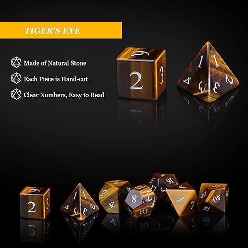 Miniatura 3 de UDIXI Juego de dados DND de piedra natural 7 dados de piedras preciosas de ojo de tigre para mazmorras y dragones dados DD hechos a mano para juegos
