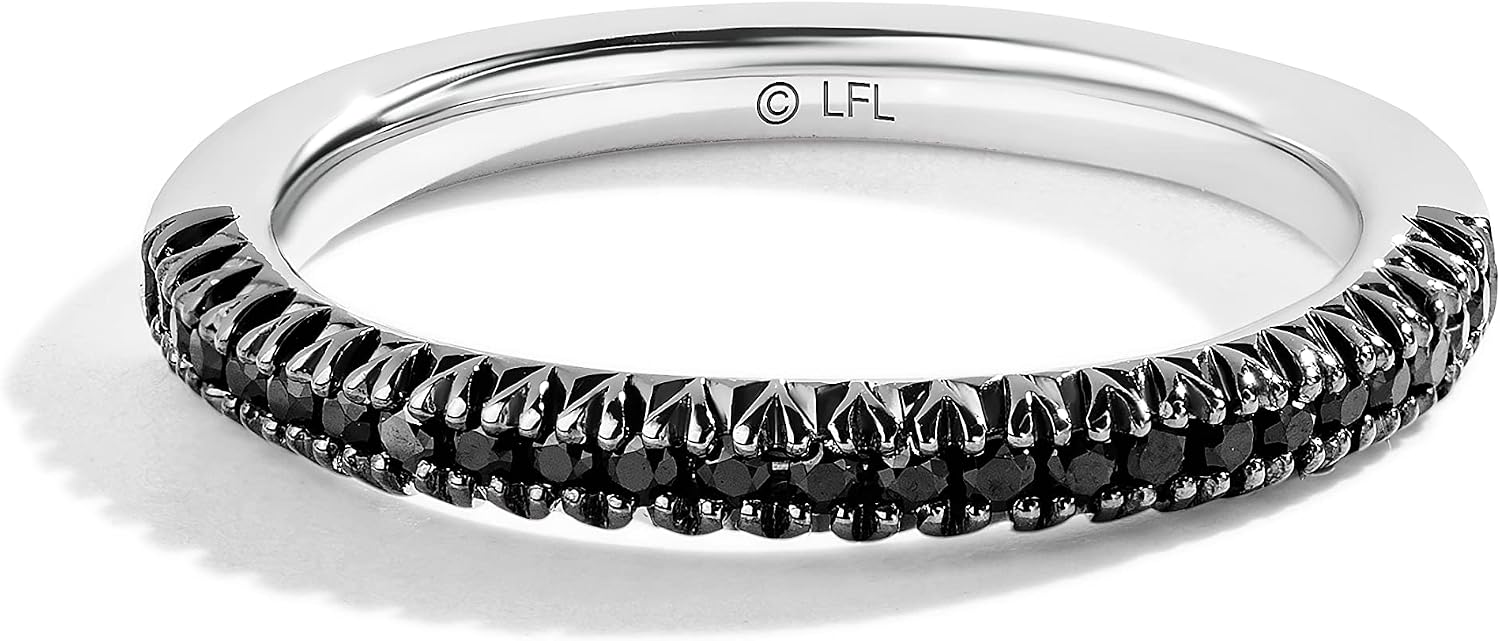 Jewelili Star Wars™ Fine Jewelry Guardians Of Light 1/5 Ct.Tw Black Diamond Wedding Band, 14K White Gold