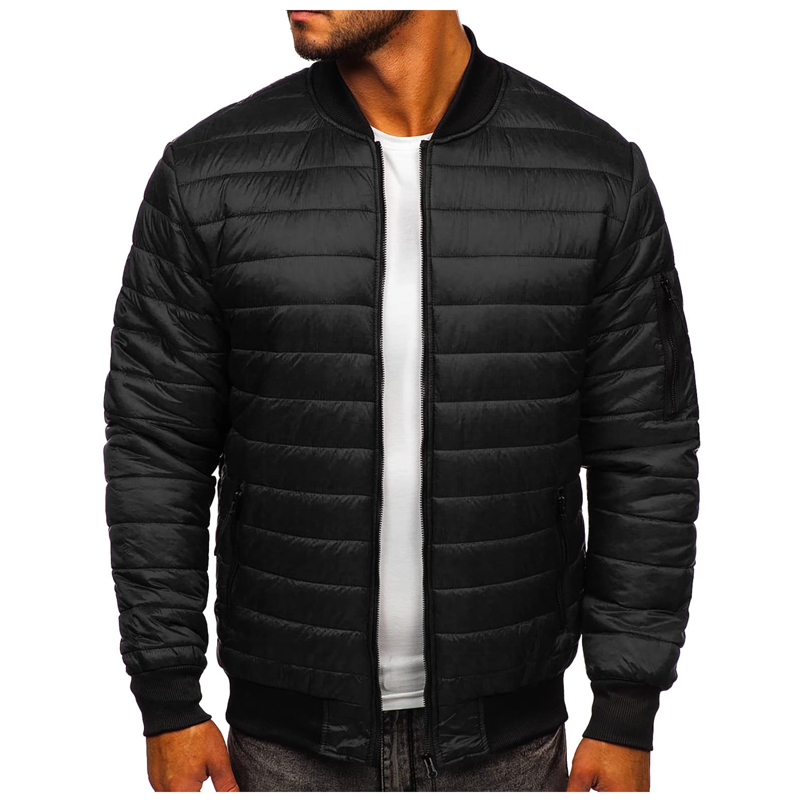 Ymosrh Mens Fashion Jackets Mens Autumn Winter Zipper Pocket Cotton Warm Down Jacket Packable Light Coat Coats