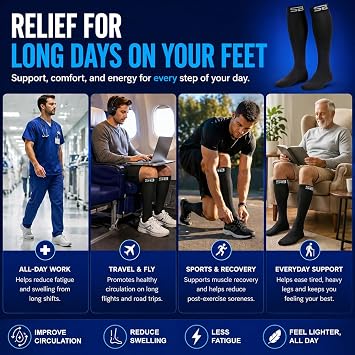 SB SOX Compression Socks for Men & Women (20-30mmHg) Best Compression Socks for Flying, Medical, Sports, Wide Calf Fit, and Daily Wear