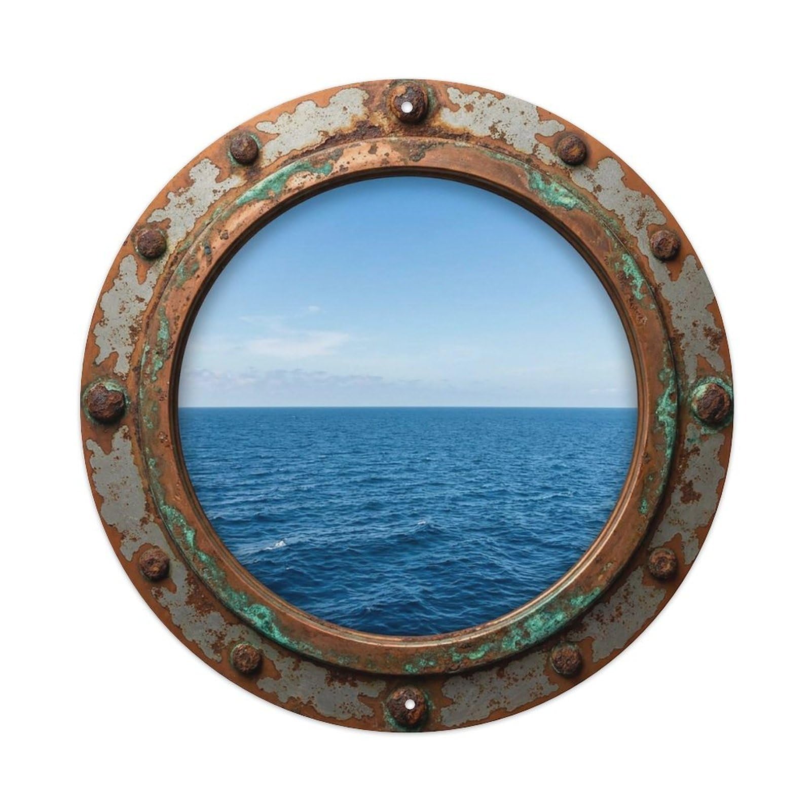 Vintage Porthole Endless Horizon Nautical Window View Vintage Metal Tin Sign Plaque Wall Decor for Cafe, Club Bar, Office, Garden Metal Poster 8x8Inch