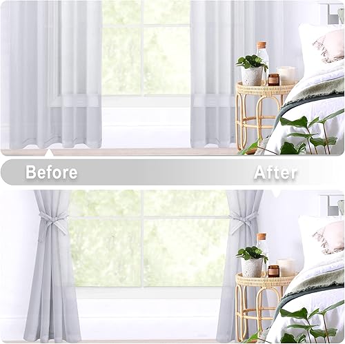 Miniatura 7 de Hiasan - Cortinas traslúcidas de gasa texturadas ligeras filtrantes de luz con ojales y alzapaños para ventana, dormitorio, sala de estar, oficina