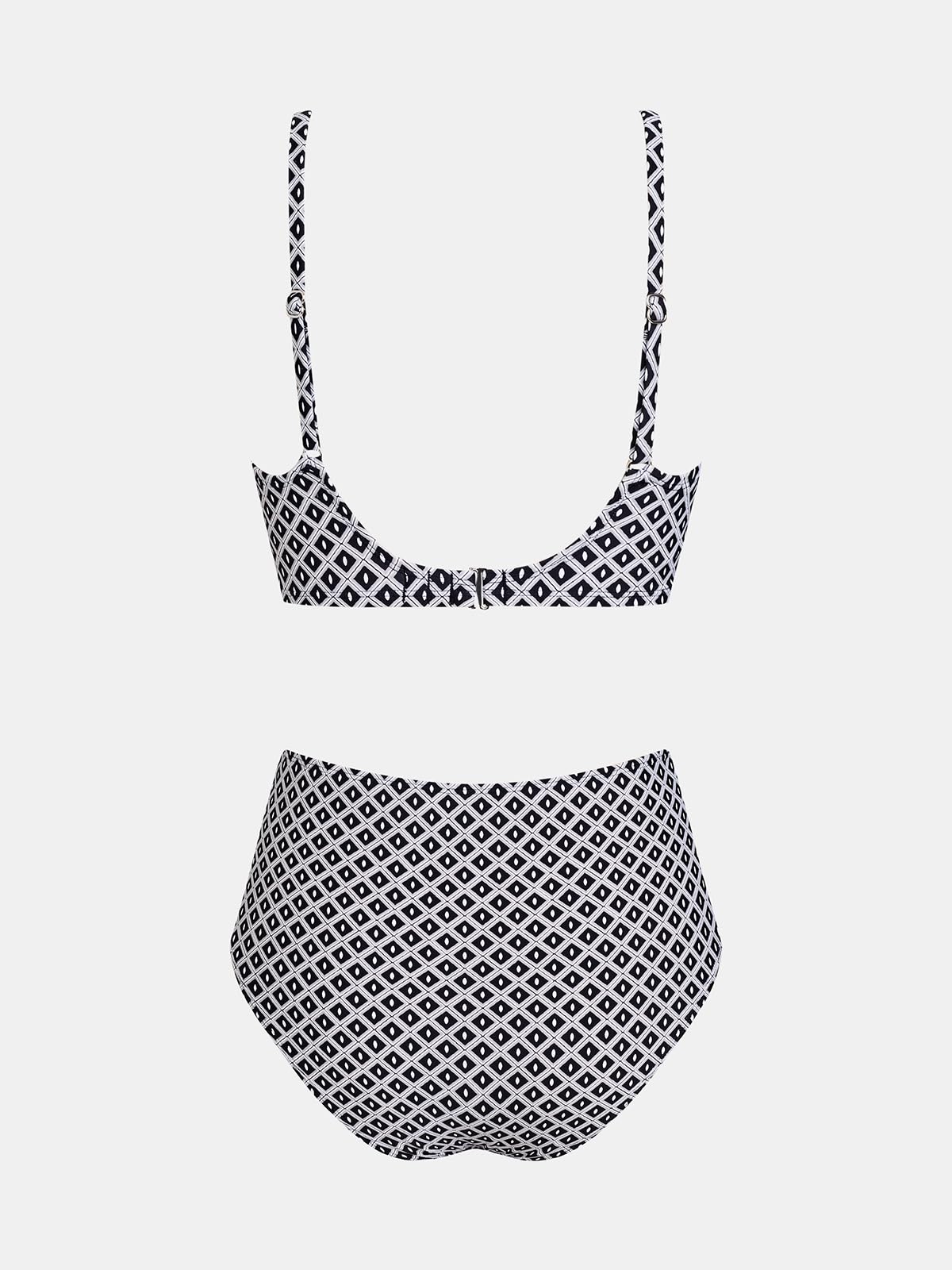 CUPSHE Damen Bikini Set Zweiteilige Hohe Taille Twist Front Ausschnitt Vollständige Abdeckung Raffung Badeanzug