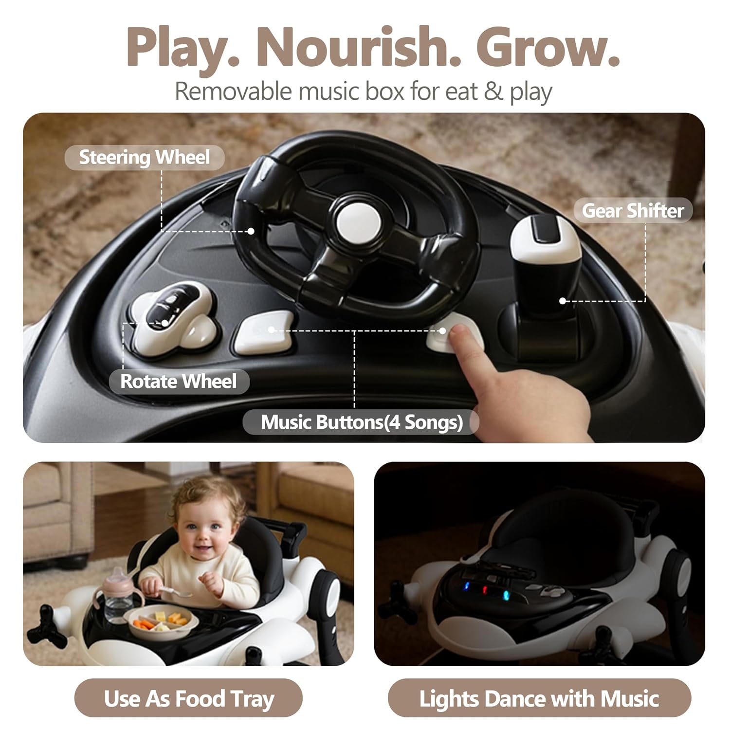 Kinder King 8-in-1 Baby Walker with Music & Lights, 3 Level Adjustable Height, Foldable Toddler Walker with Speed Adjustable Wheels, Easy to Clean, Baby Walkers for Boys & Girls 6-18 Months
