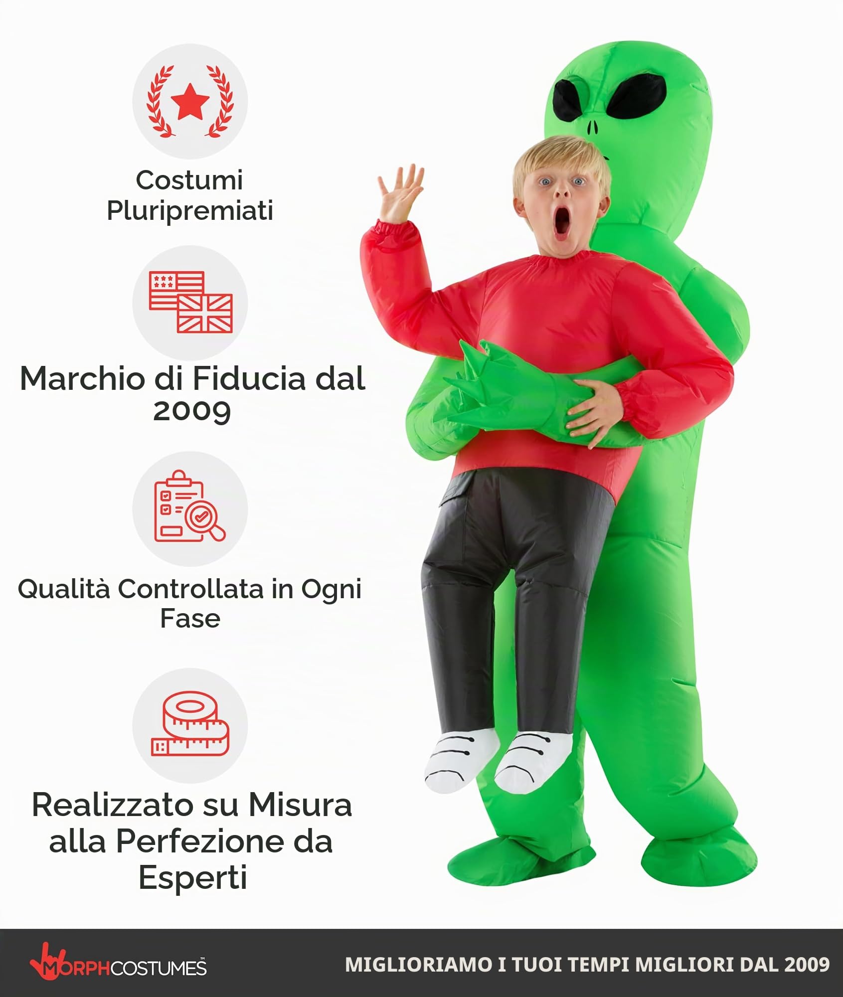 Morph Costume Alieno Gonfiabile Bambino, Costume Halloween Bambino | Tuta ad Aria con Ventola, Effetto Rapimento Alieno Rosso, Si Gonfia in Secondi, Perfetto per Halloween, Sempre un Successo