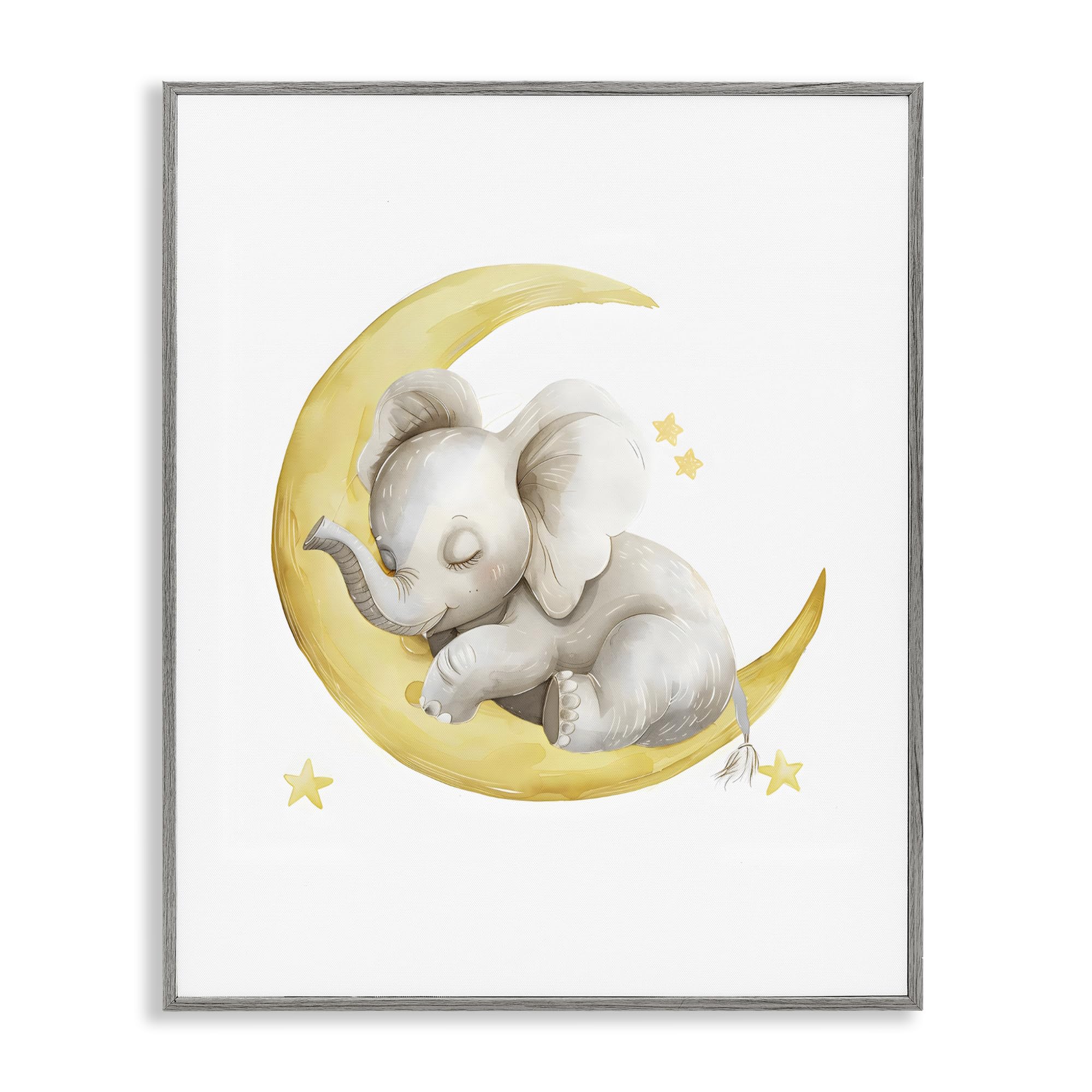 Gerahmter Giclée-Druck für Kinderzimmer, schlafender Elefant, Mond, 61 x 76