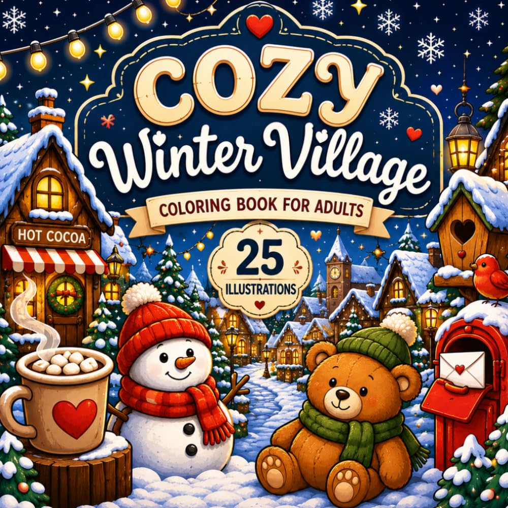 Cozy Winter Village: A Relaxing Coloring Book for Adults Featuring Cozy Snowy Villages, Cute Winter Scenes, Holiday Charm and Peaceful Seasonal Designs
