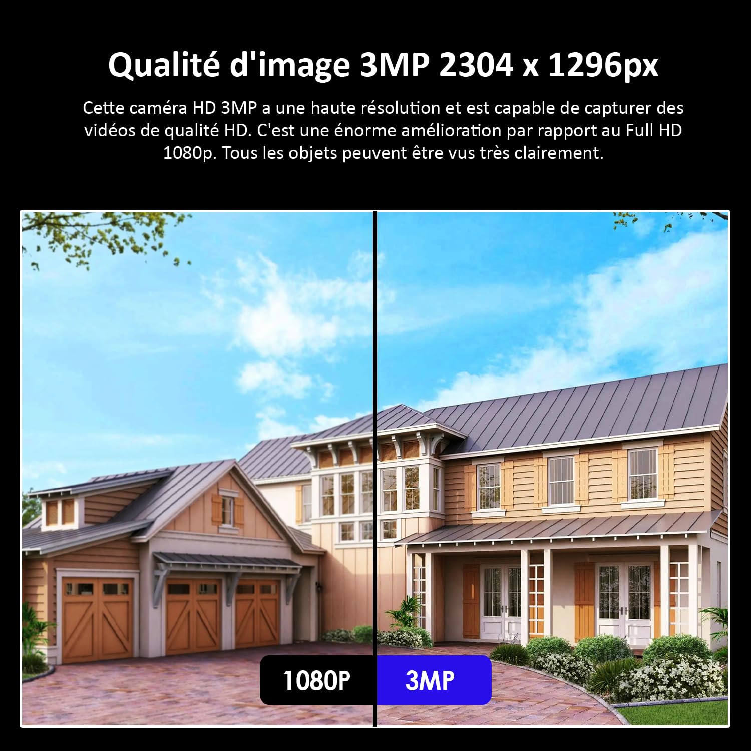 KYF - Caméra Intérieure/Extérieure Filaire Full HD 3MP Fonction éclairage LED 2310 Lumen