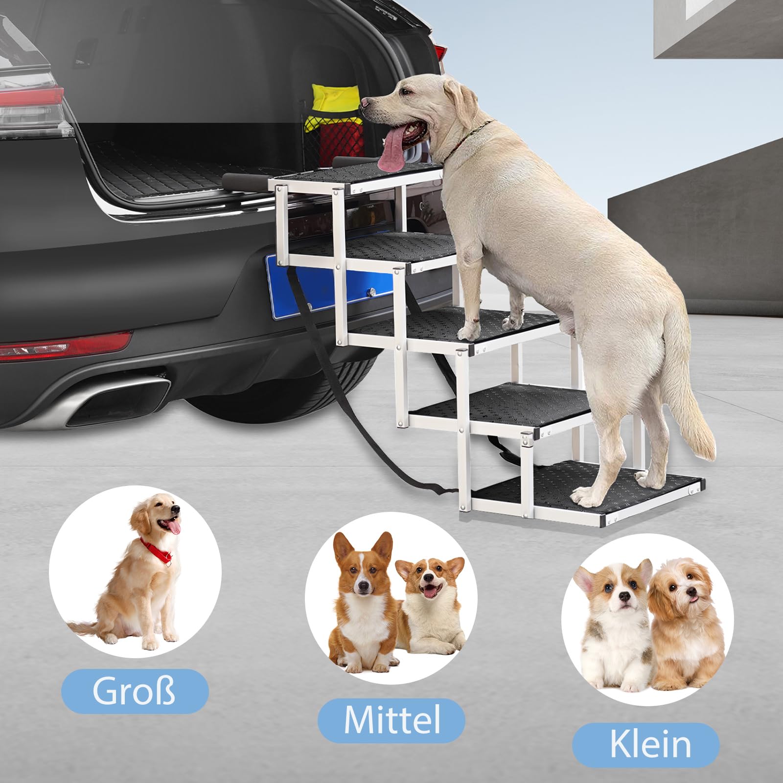 Hunderampe Mit 5 Stufen – Faltbare Aluminium-Treppe Für Autos & Hohe Betten