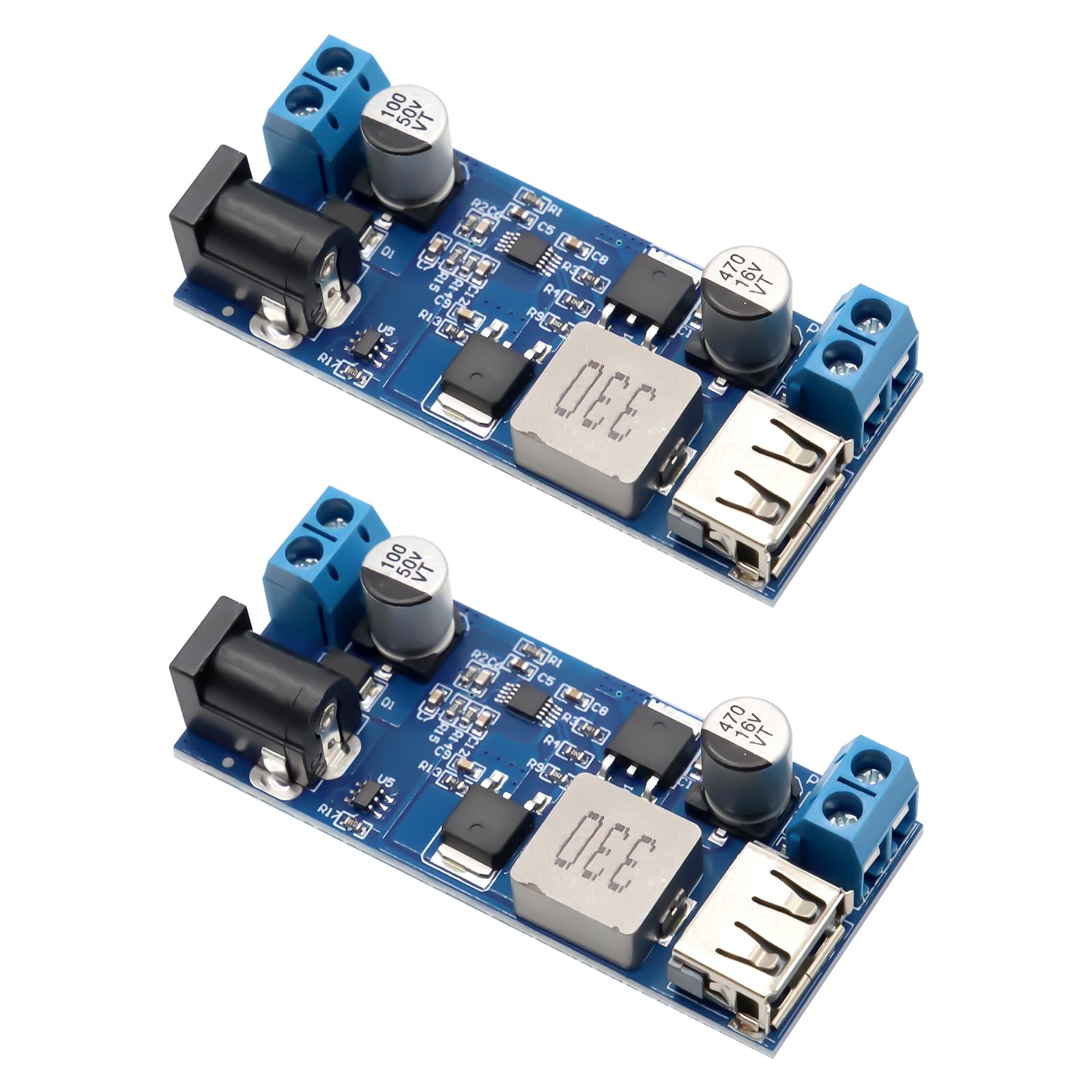 Step Down Converter Binghe 2 pezzi DC 24V/12V su 5V 5A Buck Converter Module Alimentatore Step Down Convertitore con porta USB Buck Modulo Supporta la ricarica rapida Compatibile con Arduino