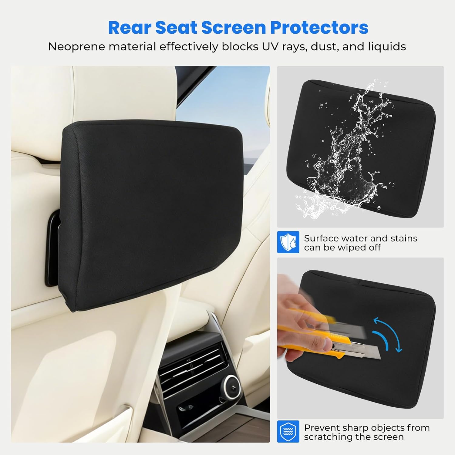 2-Pack Neoprene Screen Protectors Compatible with Chevy Tahoe/Suburban/GMC Yukon 2021-2025, Anti-Scratch Rear Seat Entertainment Screen Cover Protective Padded Cover Fit for Cadillac Escalade