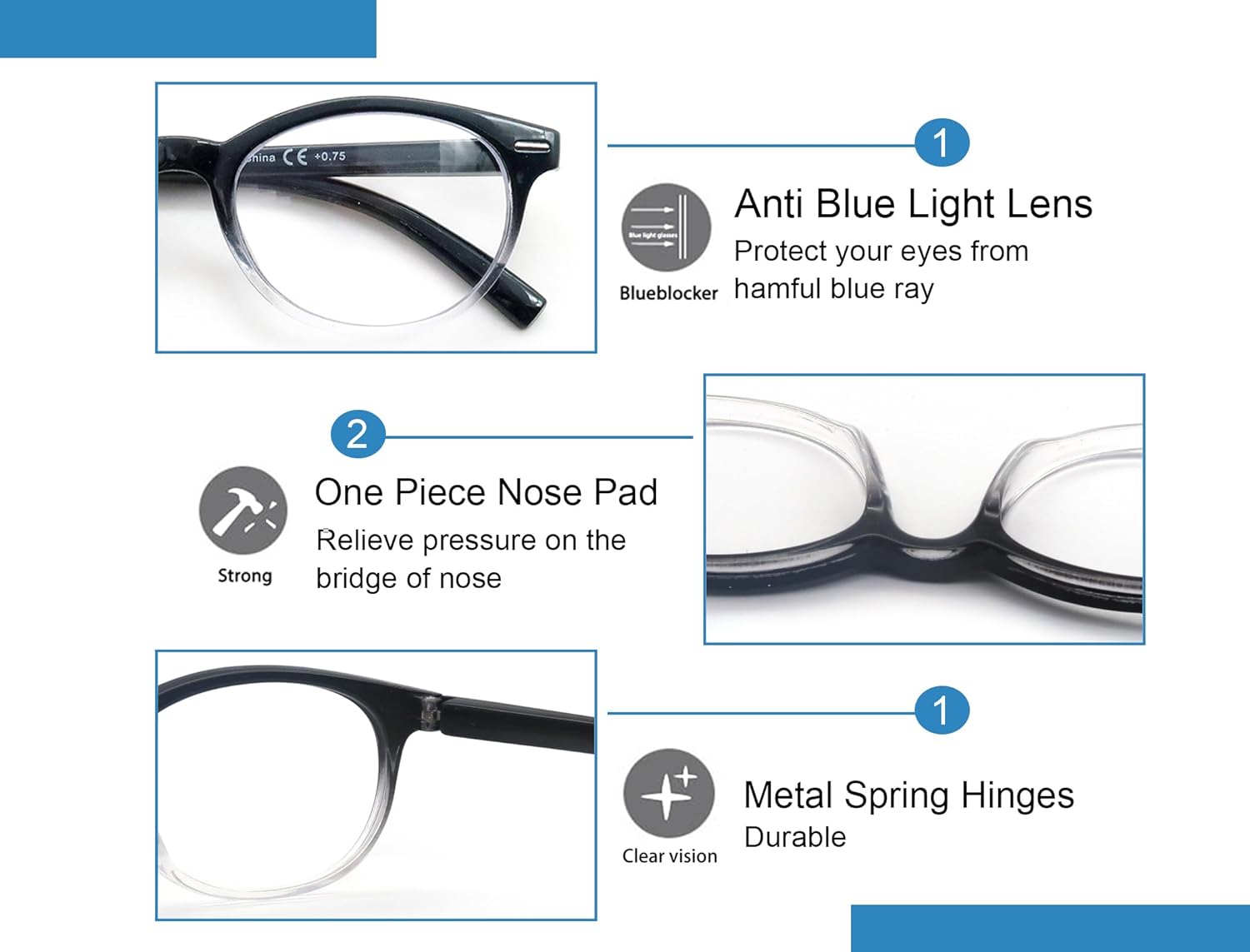 Blue Light Blocking Reading Glasses Women Round Readers Cute Cheaters for Small Head&Face Black/Clear/Tortoiseshell - Image 5