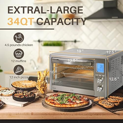 Miniatura 2 de LNC - Horno freidora de aire, 34 cuartos extra grande de 1750 W, tostadora de freidora de aire, encimera de horno de convección de pizza de 12