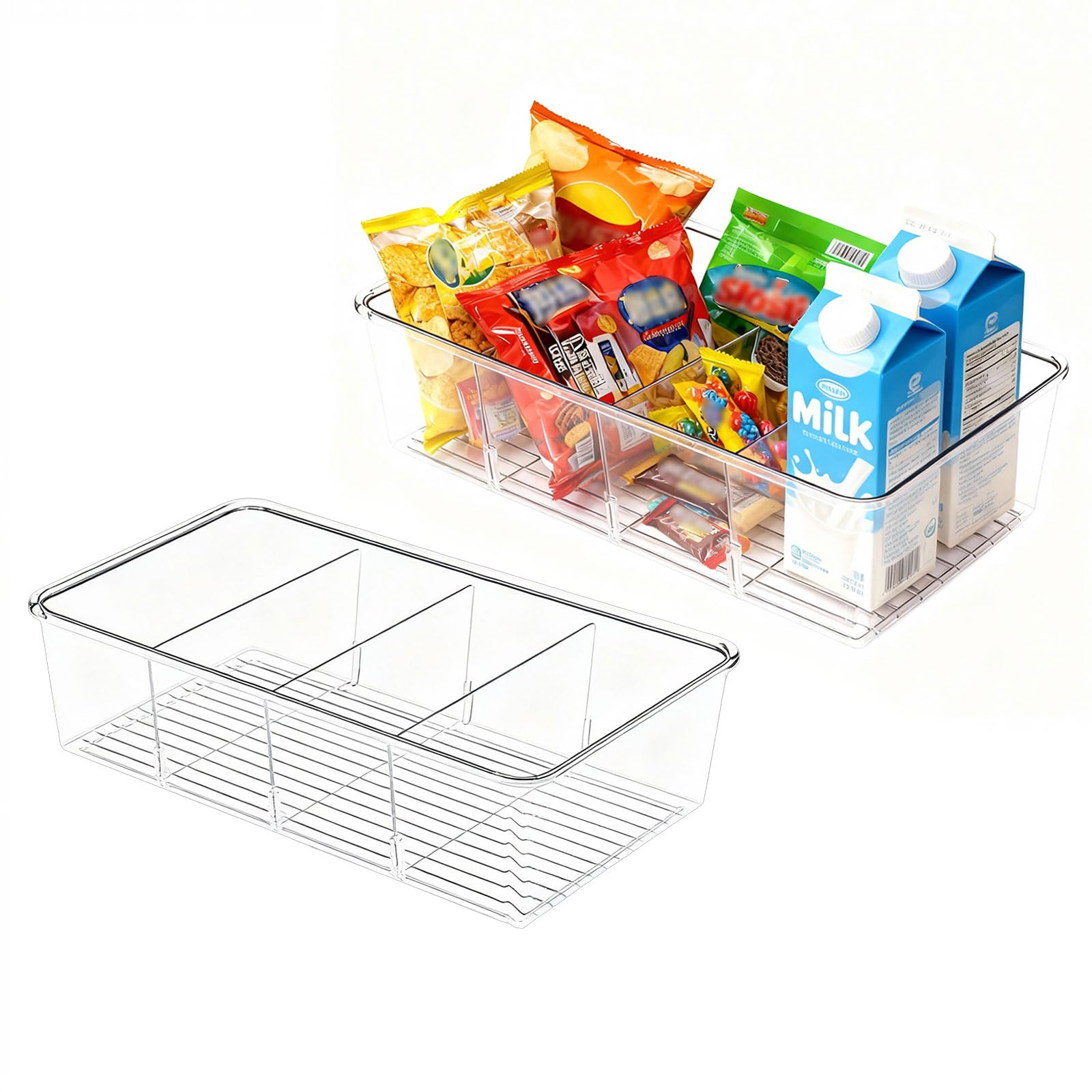 Yeqqzq 2 Pack Clear Food Storage Bins, Perfect For Great Fridge or Snack Organizer, Containers for Pantry Organizer and Storage, Perfect for Bathroom, Cabinet,Kitchen, Fridge, Closet Organization