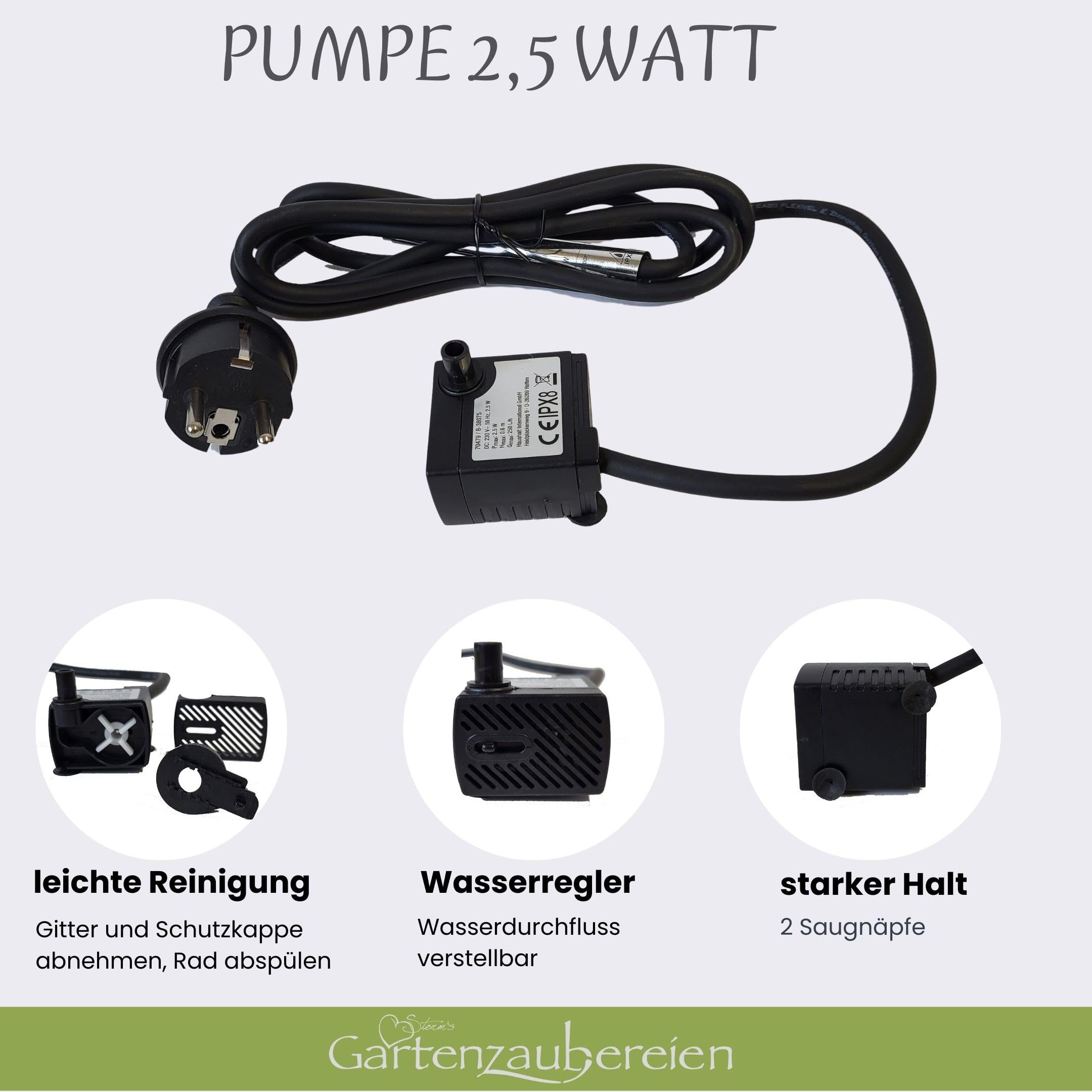 Storm's Gartenzaubereien Wasserspeier Fisch aus Keramik mit Pumpe 230V - für Miniteiche - Balkondeko - Wetterfest - Gartendeko -Teichzubehör - Wasserspeier Teich Fisch