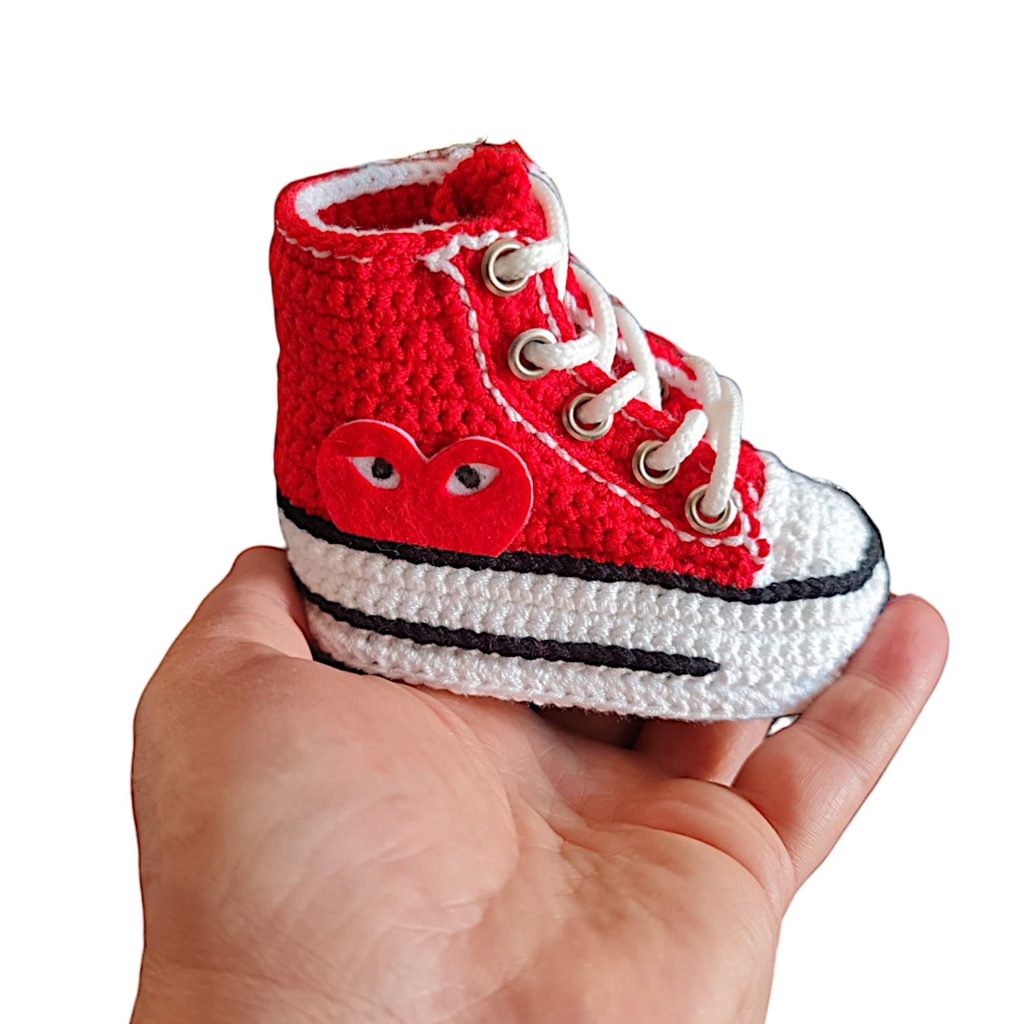 Handgefertigte Personalisierbare Baby Sneaker Booties - Gehäkelte Erstlingsausstattung & Krankenhaus Nachhausegeh-Outfit - Weiche Gestrickte Willkommensgeschenke zur Geburt & Babyparty - Rot