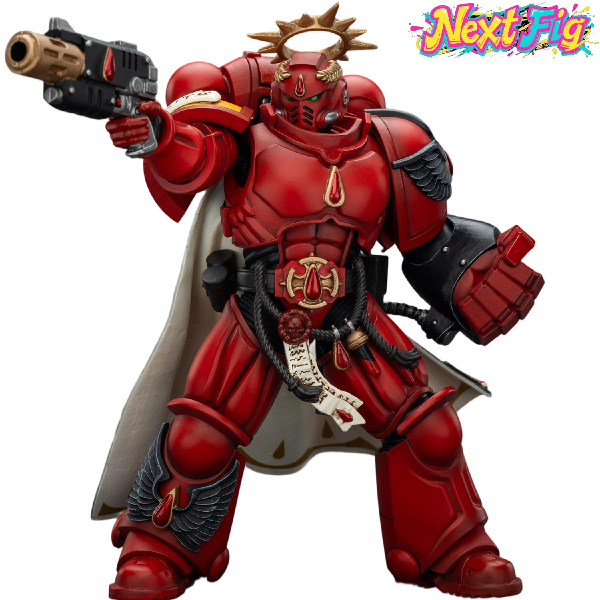 JOYTOY Blood Angels Kapitan Warhammer 40K 1/18 figurki akcji, krwawe anioły, kapitan z pistoletem piekła i mocną pięścią, kolekcjonerski model, 10 cm prezenty urodzinowe