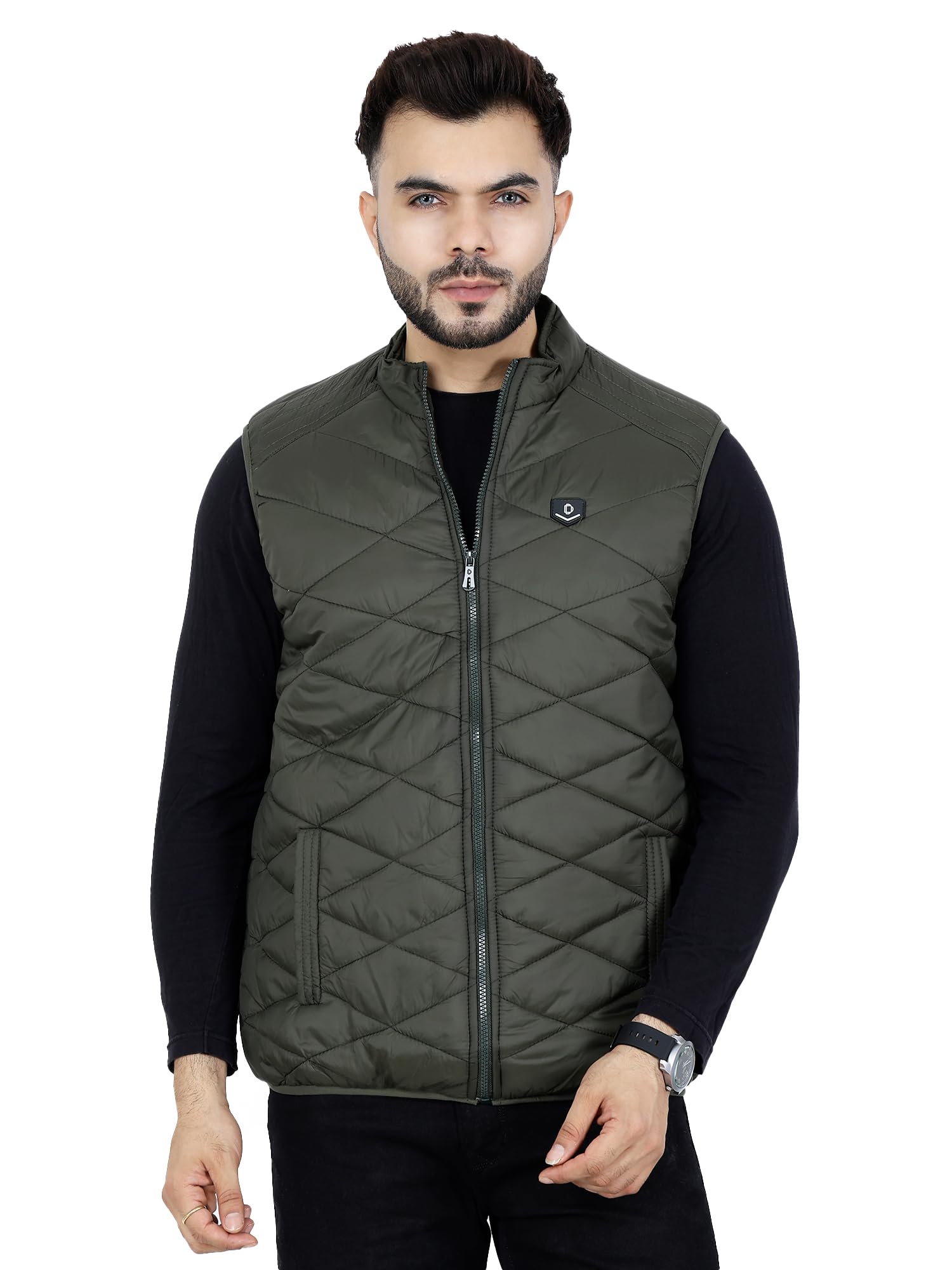 Sleeveless Bomber Jacket for Men | Nylon Men's Standing Collar Lightweight Winter Jacket, Regular Fit-image-25