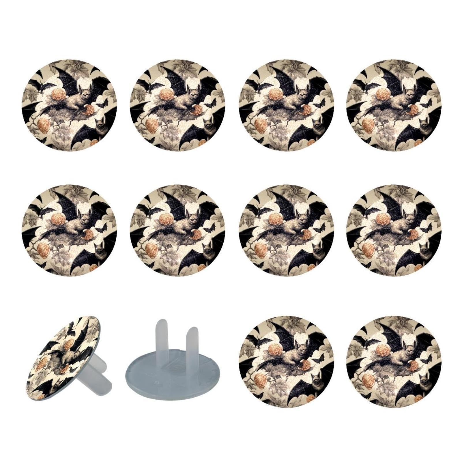 12 Pcs Baby Child Proofing Outlet Covers, Halloween Bat Electrical Safety Socket Caps, 2-Prong Power Wall Plate, Safety Plugs Protector Guard