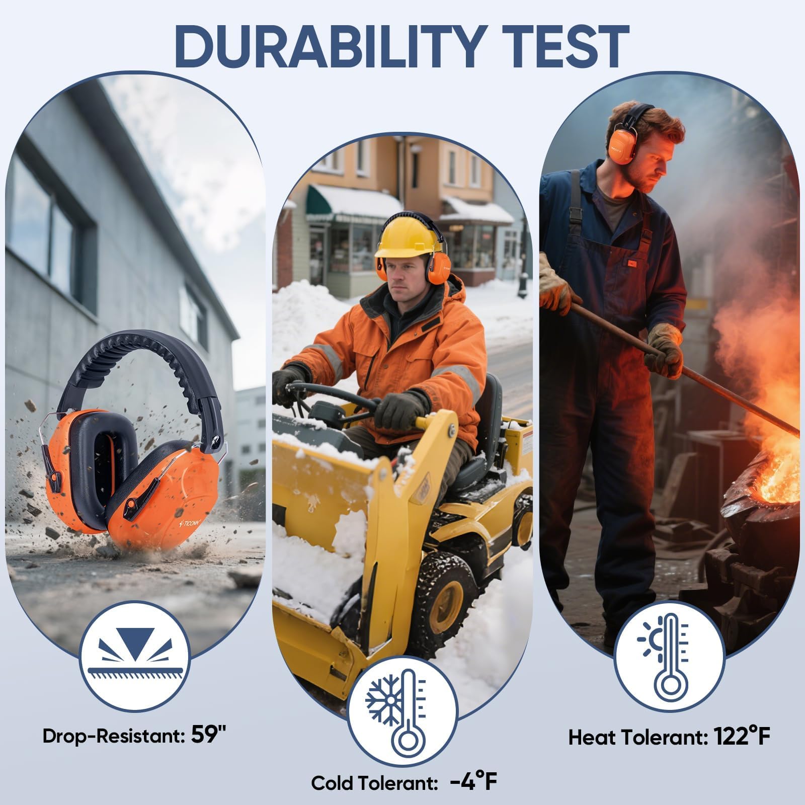 TICONN Noise Cancelling Ear Muffs for Adults, SNR 33dB Hearing Protection, Adjustable Safety Earmuffs for hunting, Construction (Bright Orange) view 8