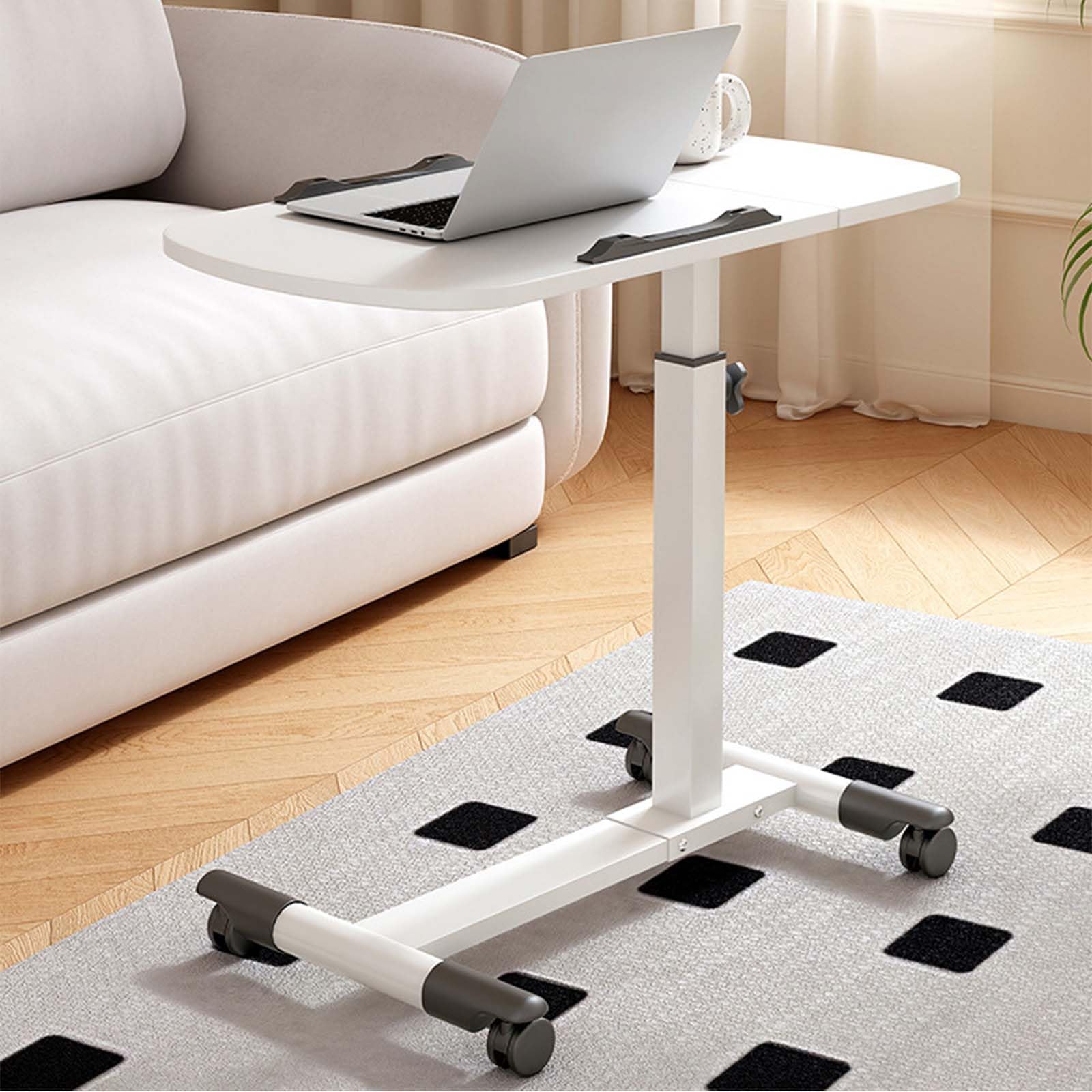 GarveeLife Tavolo per computer portatile regolabile in altezza, con ruote, pieghevole, per letto e divano, piano inclinabile, scrivania portatile per ufficio e casa, bianco