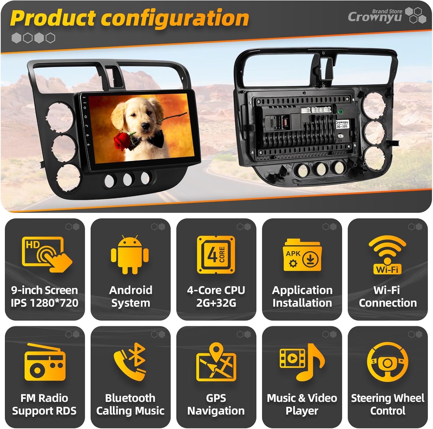 for Civic 2001-2005 Radio Compatible with Wirelessly Carplay Android Auto Upgrade Android Touchscreen Car Stereo Bluetooth Navigation GPS FM WiFi Multimedia Player Backup Camera Head Unit