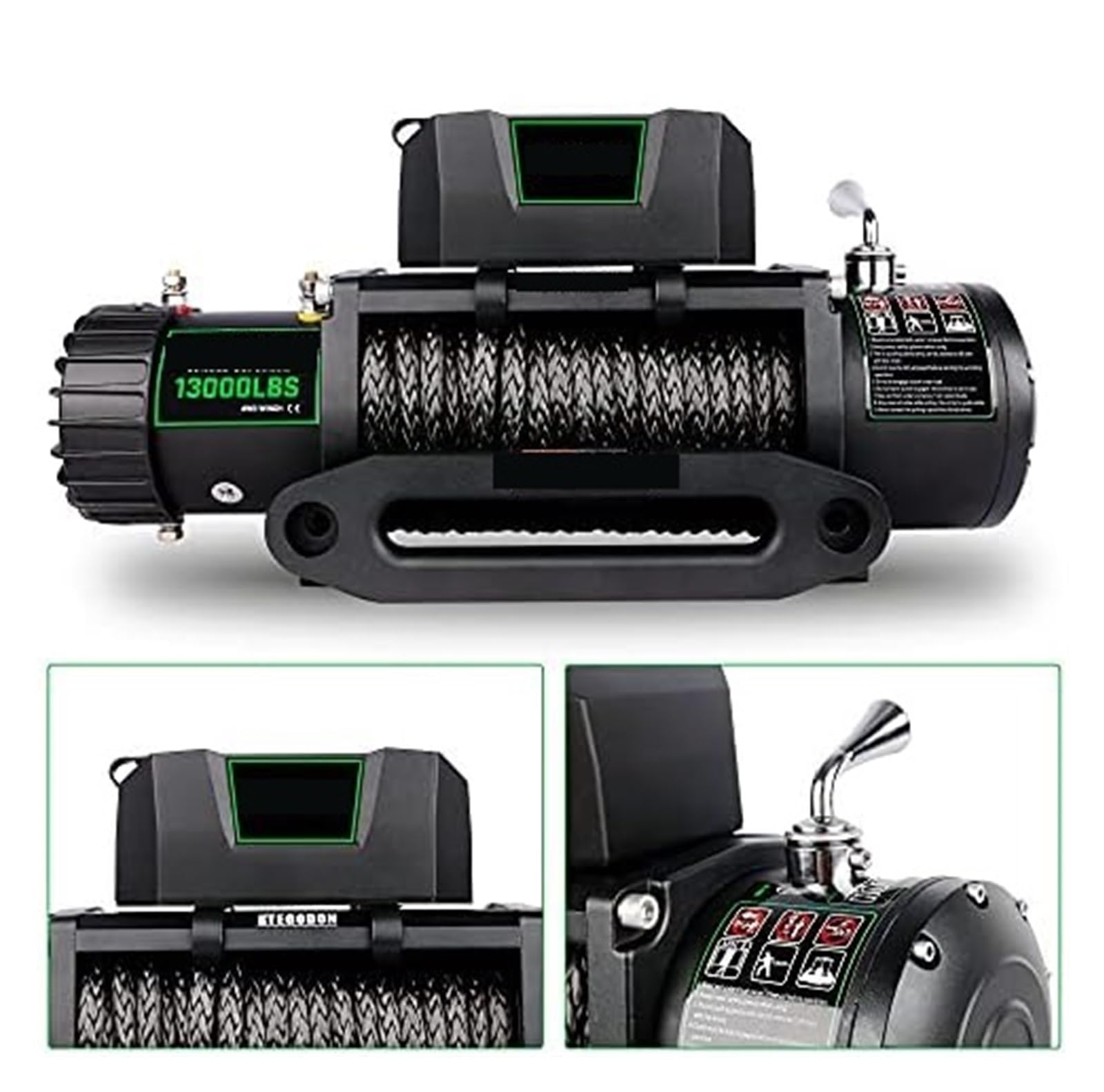 Cuerdas para Remolque, Cabrestante 13000lb. Kit de cabrestante Cuerda sintética, cabrestante Impermeable de 12 V con Control Remoto inalámbrico de Mano y con Cable, for camión SUV(13500 LB.)