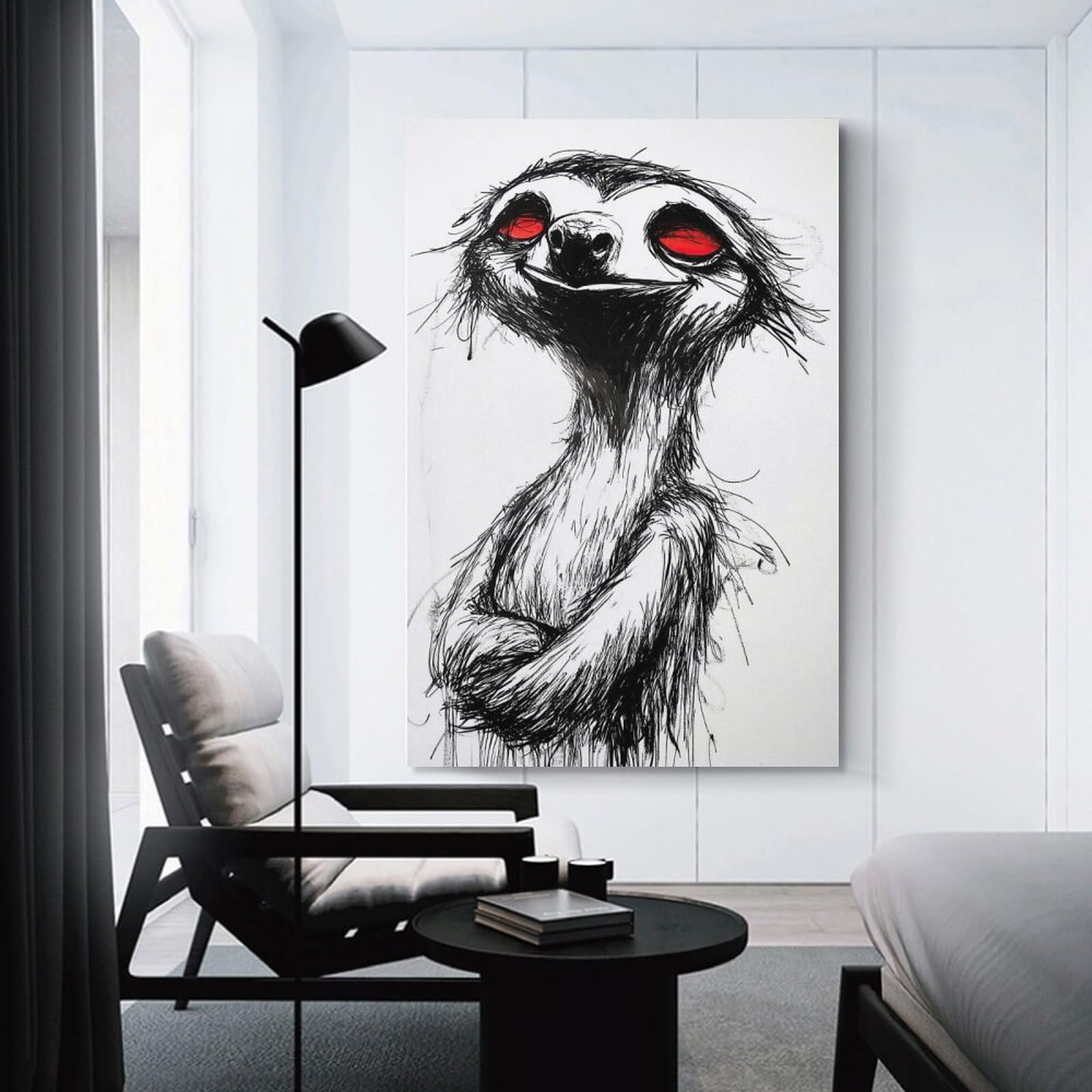 Junmoney Canvas Wall Decor Smiling Sloth Illustration, 24x36inch(60x90cm), for Gallery Wall Decor And Room Displays, An Easy Match for Collected Prints