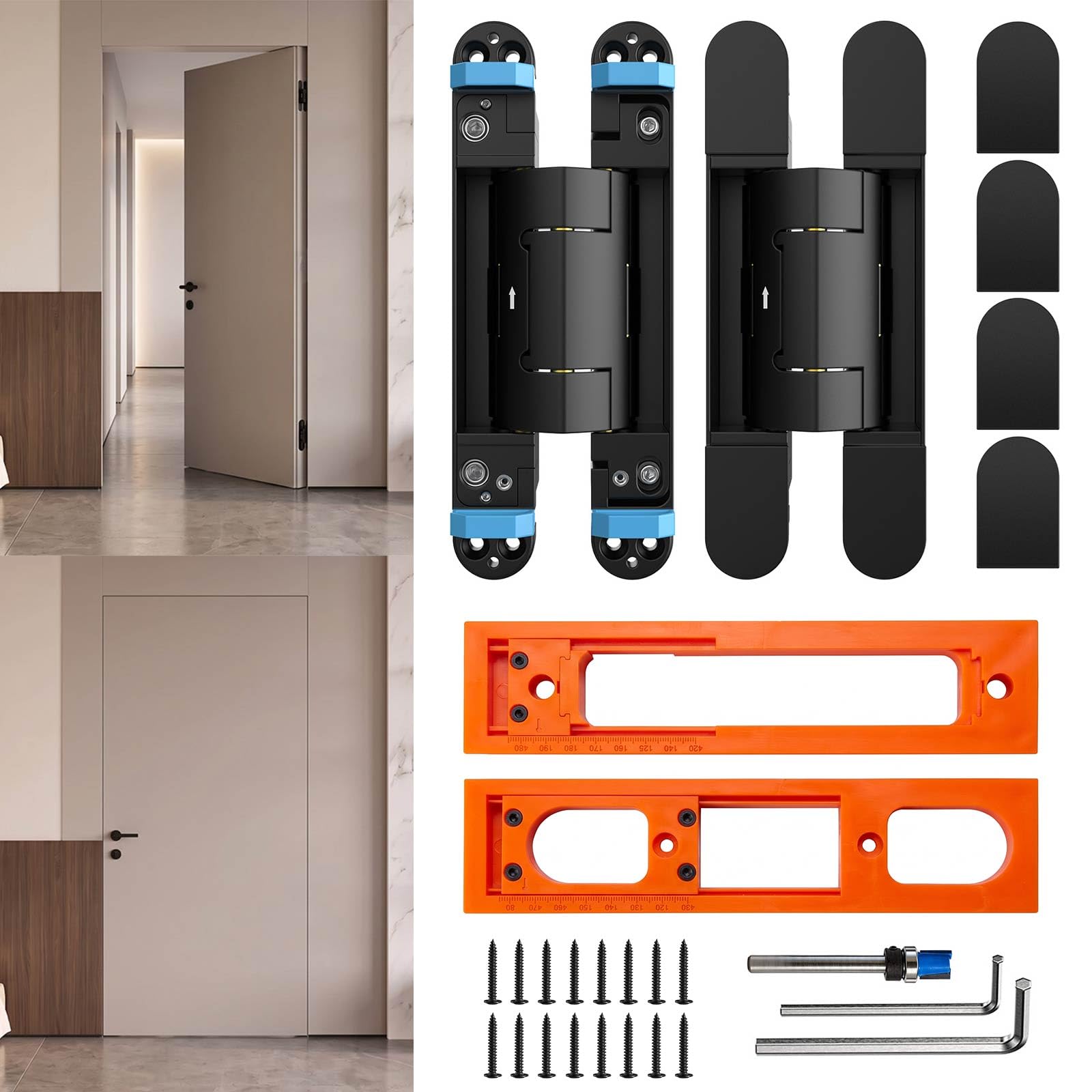 7.8" Hidden Door Hinge, Self-Closing Adjustable with Speed Control